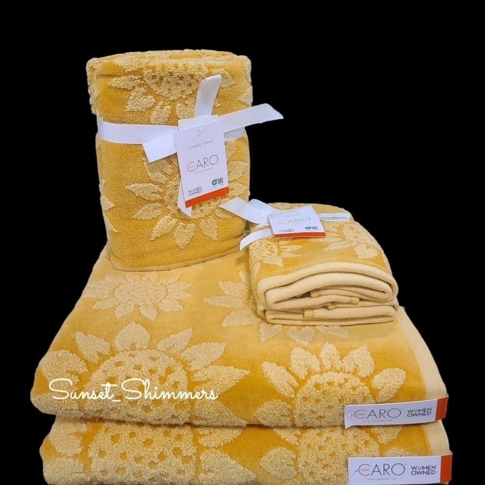 6pc Summer Fall SUNFLOWER BATH HAND TIP TOWEL SET Caro Home NEW